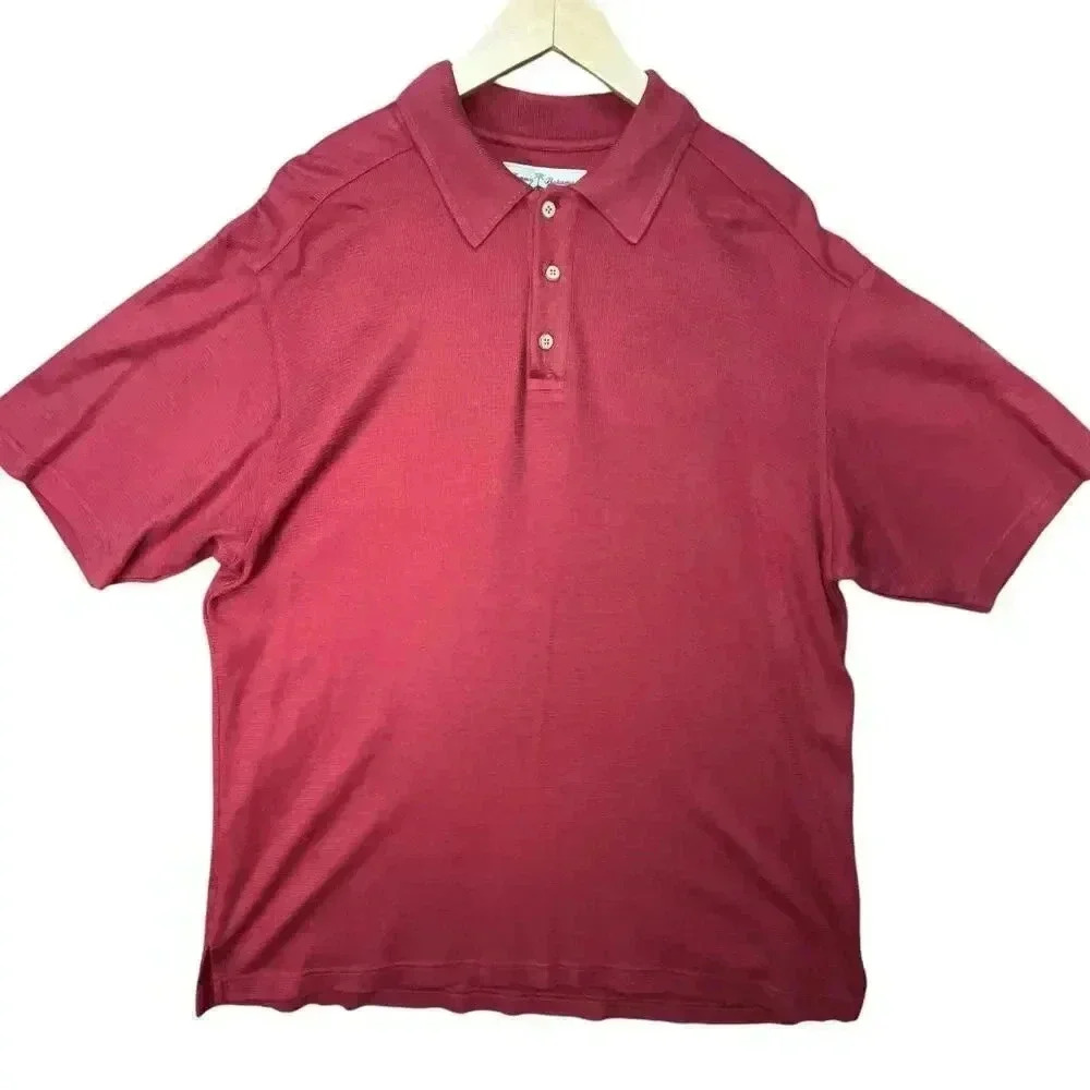 Tommy Bahama Men’s Red Casual Silk Cotton Blend Polo Shirt Medium